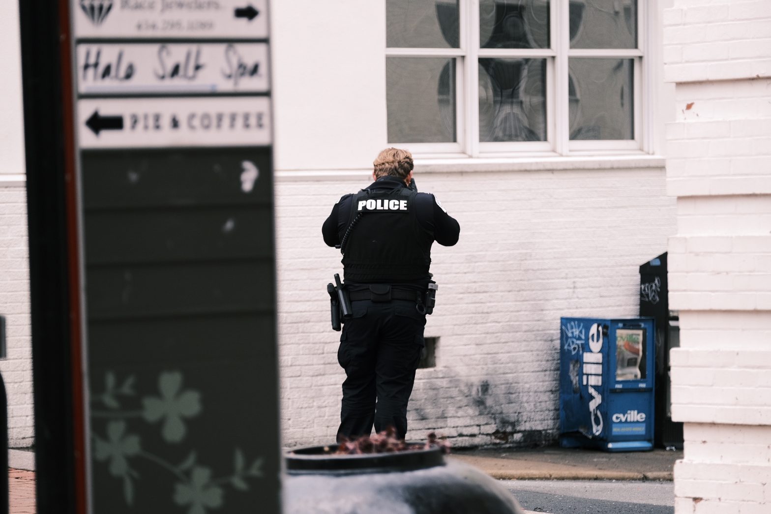 The Virginia State Police executed a small controlled detonation of an explosive device left on Fourth Street on Saturday afternoon.