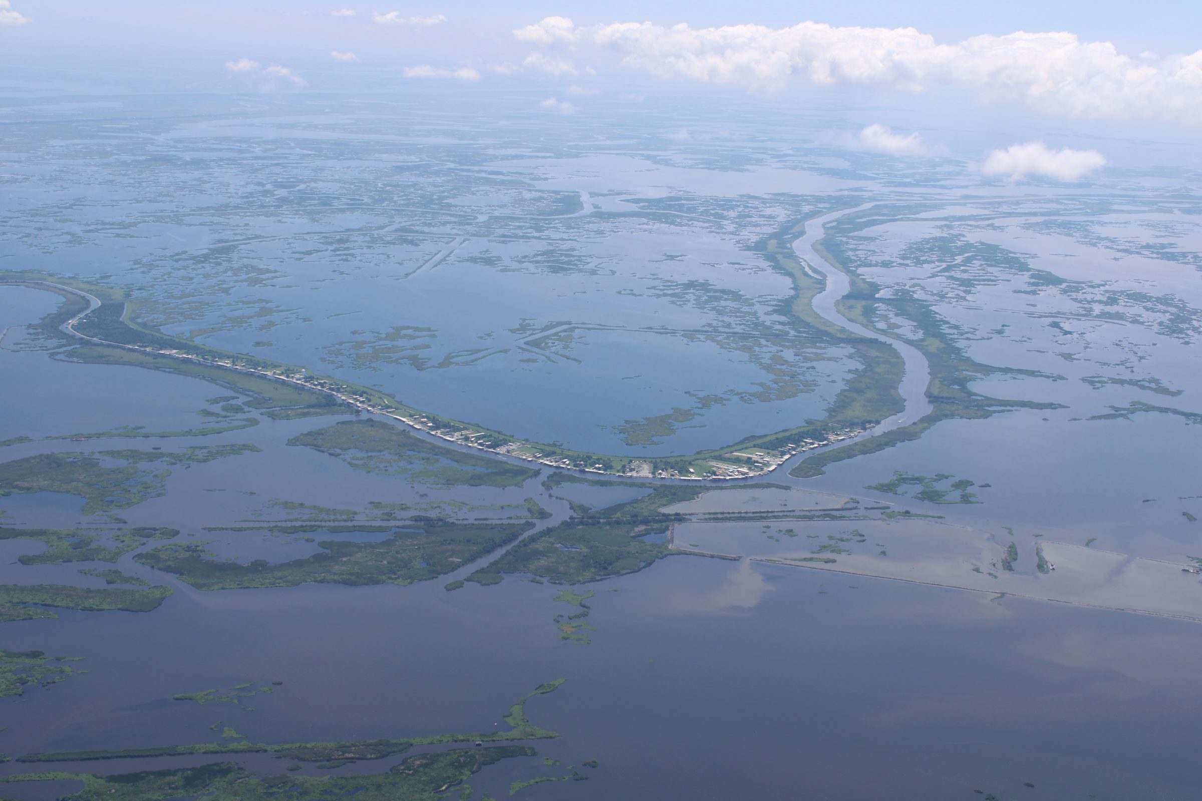 Eroding marshes along the Mississippi River in southern Louisiana provide crucial habitat for fish, seen June, 2024. 
Credit: Tegan Wendland/Mississippi River Basin Ag & Water Desk, Aerial support provided by SouthWings. 