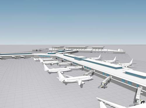 A rendering of the airport after parts of concourse A and C are torn down and concourse B is expanded. A rendering of the airport after parts of concourse A and C are torn down and concourse B is expanded.