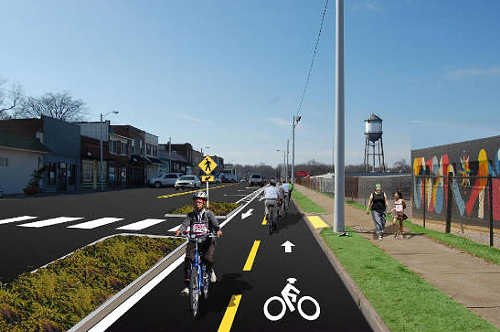 A rendering of the proposed green lane for Broad Avenue.