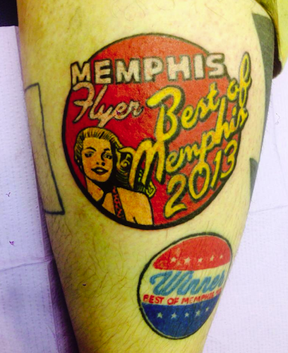 Best Bartender winner Brian Skinny McCabe tattooed his awards on his leg!