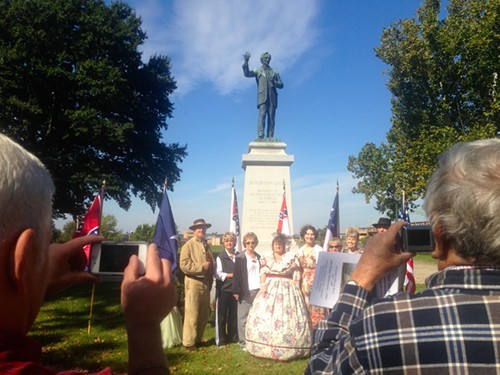 Confederate heritage groups gathered in Memphis Park Saturday to re-dedicate the statue of Jefferson Davis. Confederate heritage groups gathered in Memphis Park Saturday to re-dedicate the statue of Jefferson Davis.