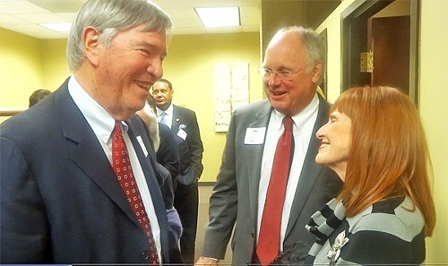 County Commission chairman Mike Ritz (center), here with Ron and Iris Harkavy, was something of a cynosure at Caissa gathering.