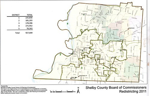 Current Shelby County Commission districts with population stats