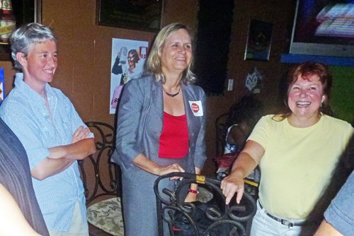 Democrat Carol Chumney (center) and her support group maintained good cheer as Chumney conceded defeat in the D.A.s race, which Chumney said would be her last foray in elective politics as a candidate.