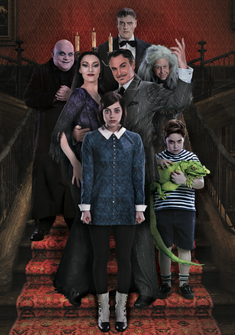 Douglas Sills and the cast of the Addams Family