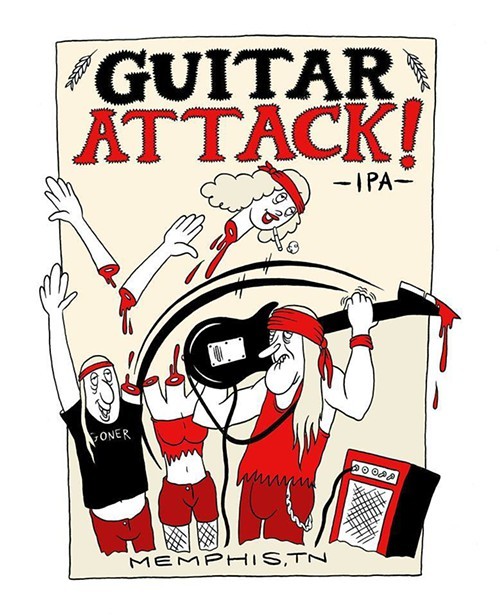 Guitar Attack IPA Label artwork by Jeff Mahannah