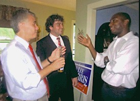 Lee Harris (right), with supporters Steve Mulroy and John Marek