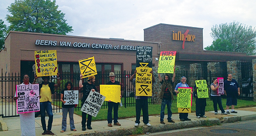 H.O.P.E. members protest outside the Beers Van Gogh Center.