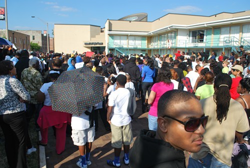 Hundreds crowded together outside the Civil Rights Museum.