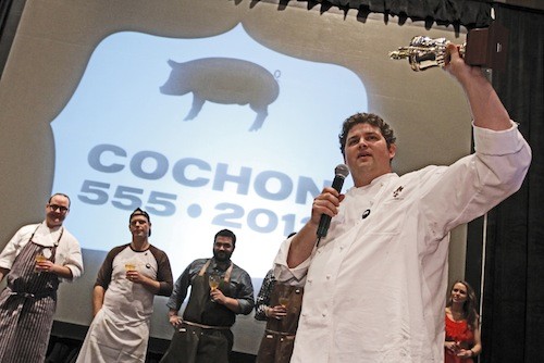 Kelly English takes the trophy at Saturdays Cochon 555.