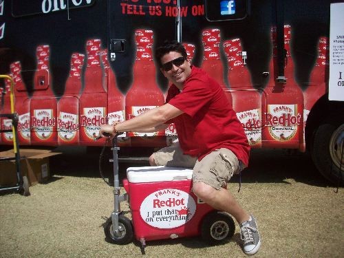 Kevin Roberts on Franks RedHot scooter cooler