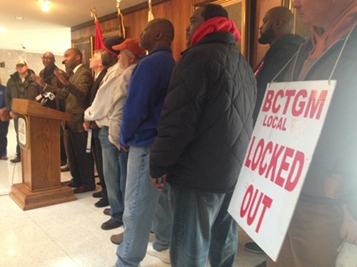 Locked-out Kelloggs workers joined city and county leaders for news conference Monday at Memphis City Hall.