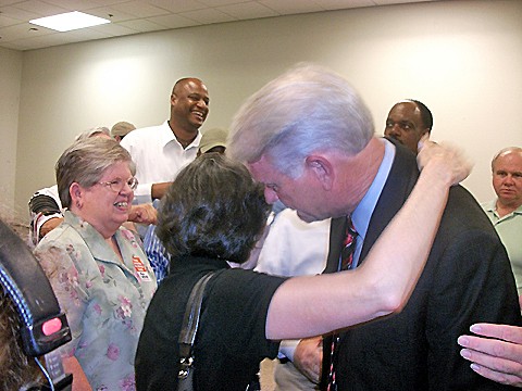 Luttrell gets a victory hug.