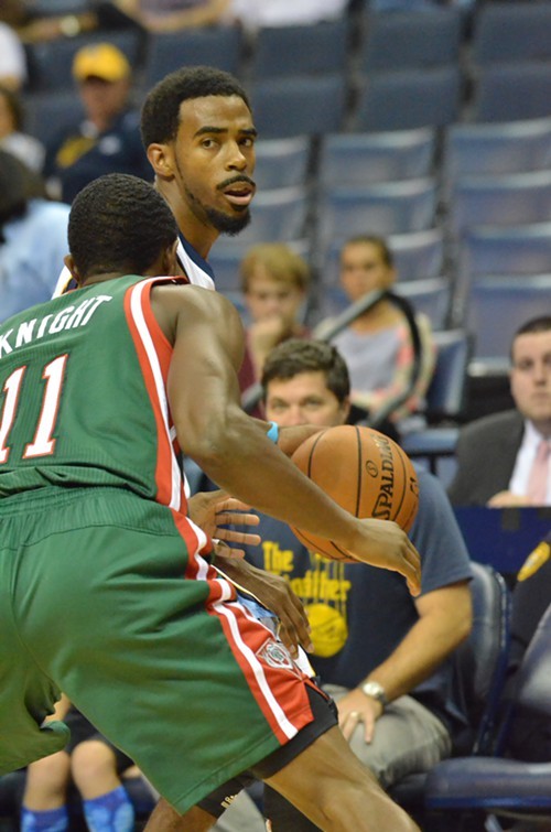 Mike Conley (shown here in preseason) will probably be in a suit tonight as the Grizzlies take on Milwaukee.