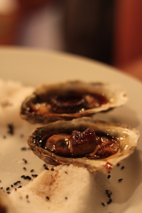 More oysters! This time barbecued and topped with fois gras.