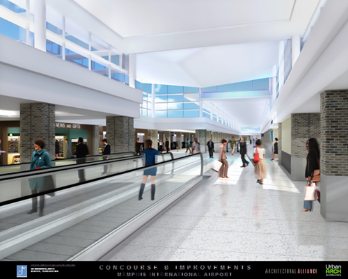 Moving walkways would be added to concourse B.
