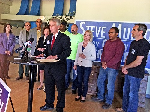 Mulroy and supporters at his Thursday press conference