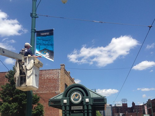 New banners were hung through the South Main district Thursday.