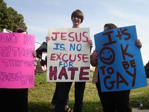 Protesters outside Love In Action in 2007.