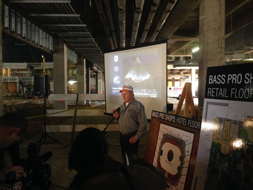 Television angler Bill Dance welcomes the crowd to Tuesdays tour of the Bass Pro Shops in the Pyramid.