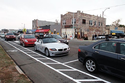 The DIY bike lanes on Broad were painted there for its New Face for Old Broad event. The lanes are still functioning today.