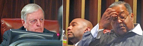 The emotions of debate on the name-change resolution show on the faces of Bill Boyd, Lee Harris, and Myron Lowery.