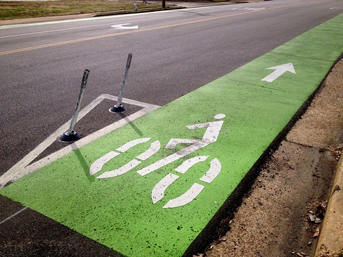 The first green lane in Memphis at Bellevue Boulevard and Cleveland Avenue.