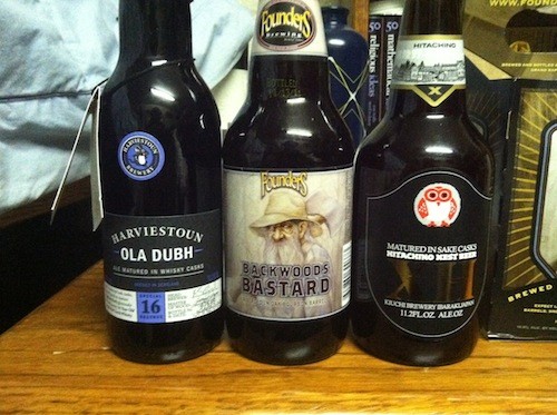 The line up (plus Founders Backwoods Bastard: a Scottish-style Wee Heavy aged in Bourbon Barrels)