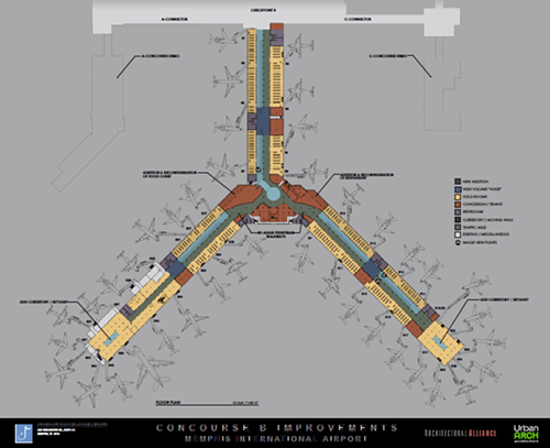 The new floor plan shows what the airport would look like without the south ends of concourses A and C.