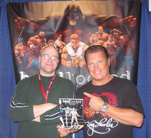 Writer Mike Kingston, Lawler, and the cover for Headlocked #1, The Tryout